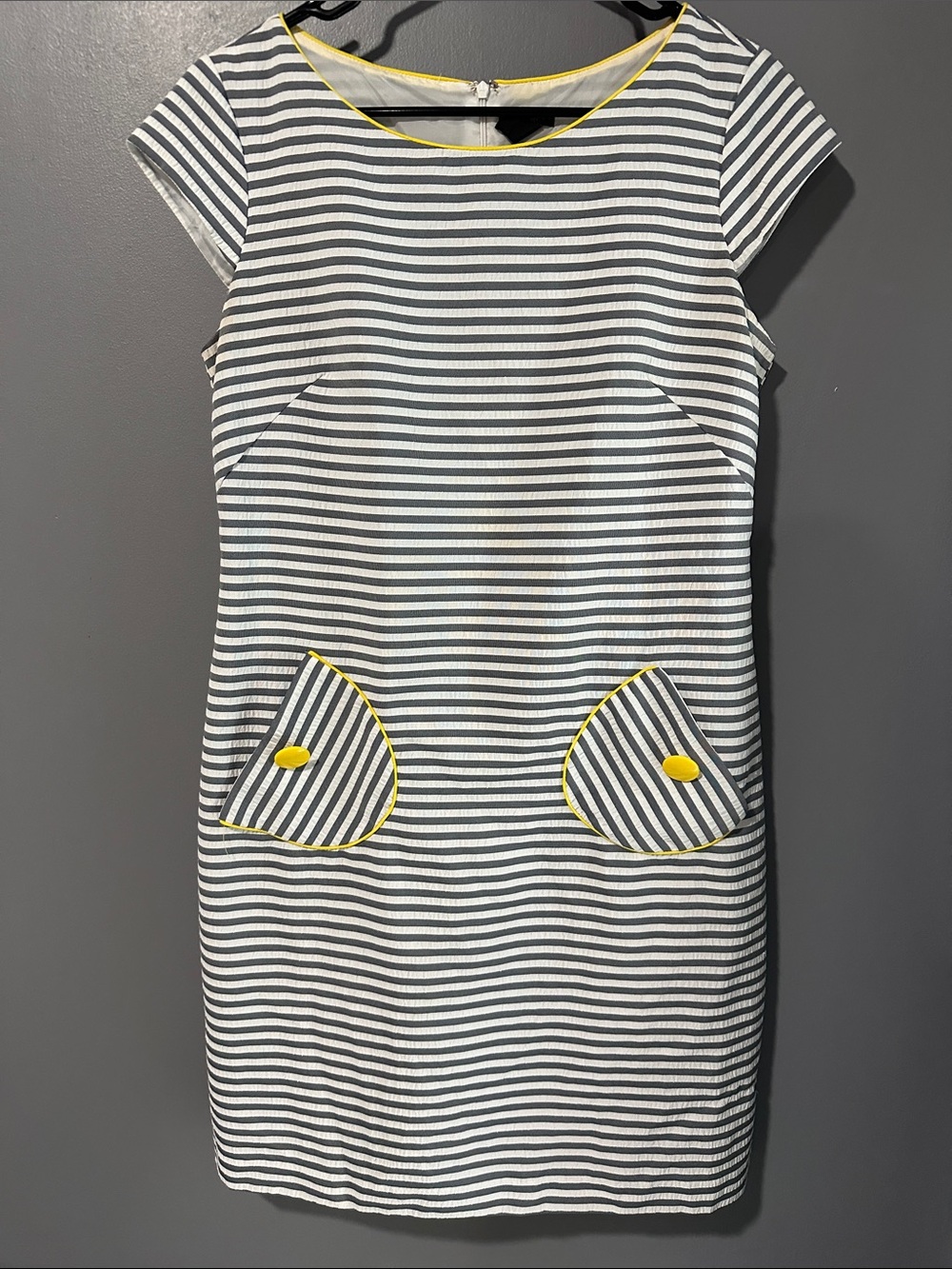 Striped Shift Dress with Yellow Trim